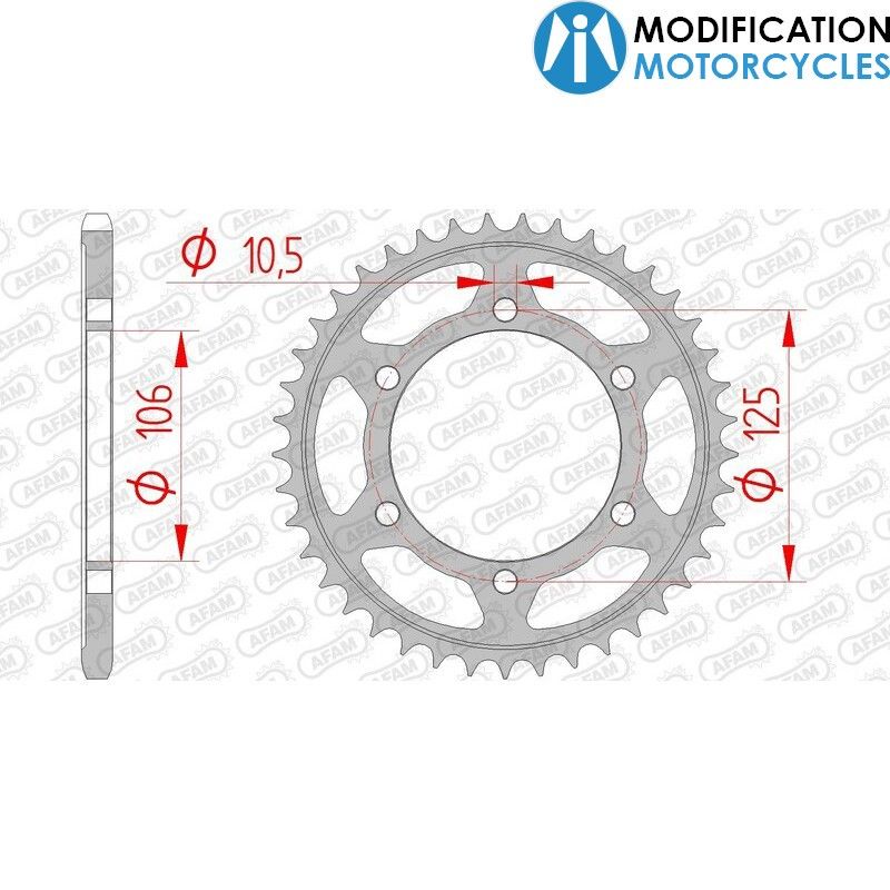 Couronne AFAM 41 dents acier standard Triumph Street Twin AFAM pour Café Racer et Scrambler Couronne AFAM 41 dents acier standard Triumph Street Twin AFAM pour Café Racer et Scrambler