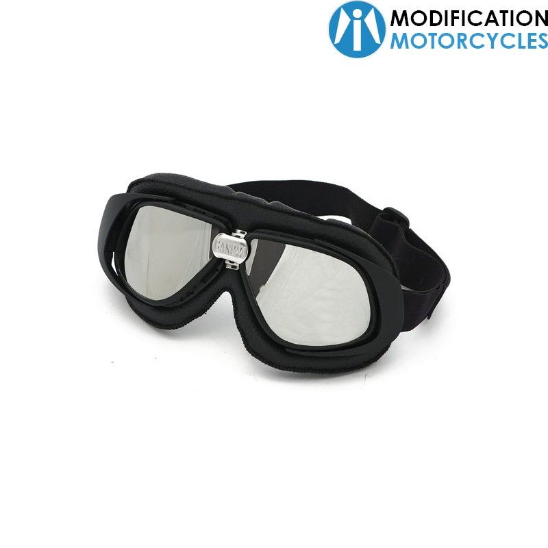 Lunettes moto noires vintage Classic Goggle lentilles miroir argentées pour moto Vintage