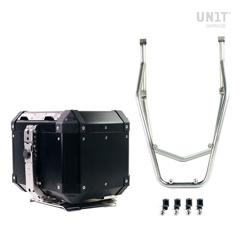 Porte-Bagage Unit Garage avec poignées passager + Top-Case Atlas pour Ducati DesertX argent